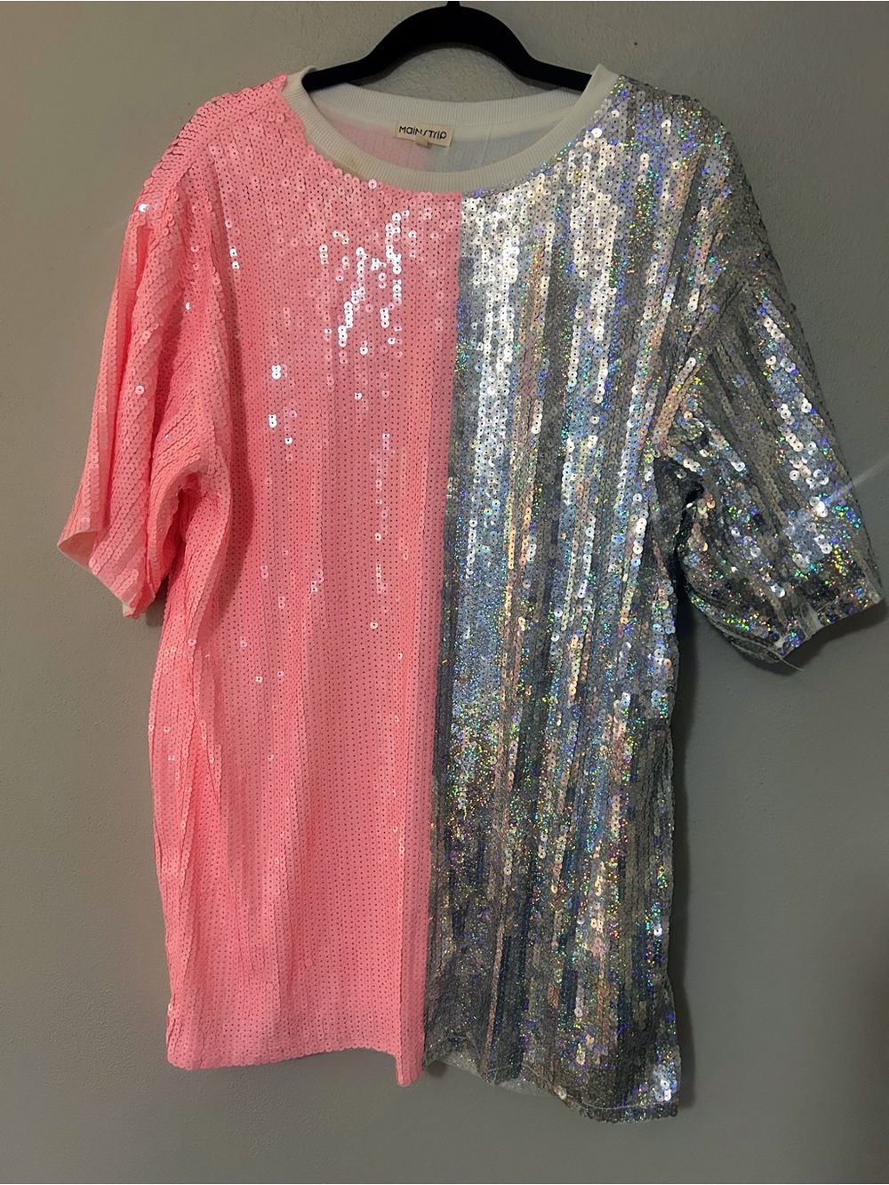 Main Strip Sequin Sparkle Disco Colorblock Top Tunic Size Large